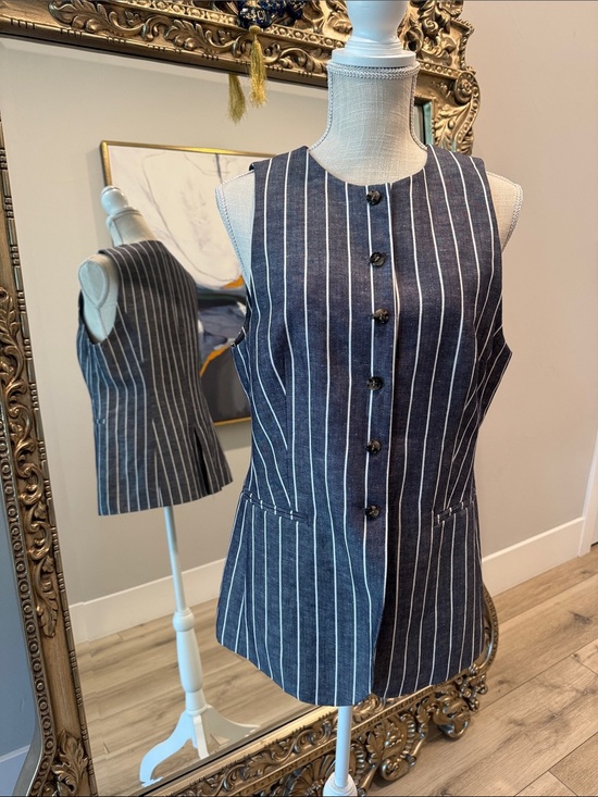 H&M Tops - H&M Navy and White Striped Sleeveless Button Vest